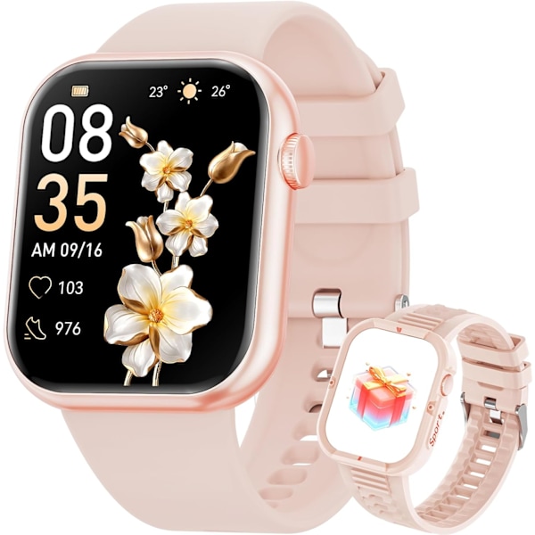 Smartklokke for menn og kvinner 𝟐𝟎𝟐𝟒 𝐔𝐩𝐠𝐫𝐚𝐝𝐞𝐝 Bluetooth-samtale 1,85\" Fitness Tracker Smartwatch for iOS Andriod-telefoner med trinn/hjerte rosa