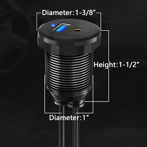 Alloy USB 3.0 Aux Dc3.5Mm Port Bilfäste Flush Kabel