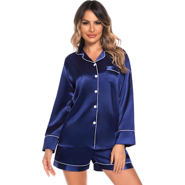 Dam silkesatängpyjamas set långärmad loungewear tvådelad sovkläder