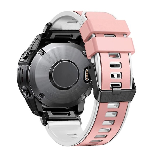 För Garmin Fenix 7x 26mm Plain Weave Tvåfärgad Snabbfrigörande Silikonklockarmband DXJ Pink White