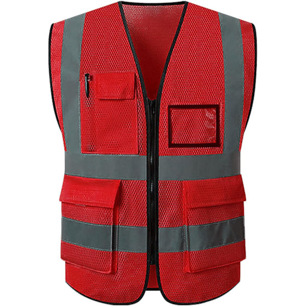 Sikkerhedsvest Høj synlighed Mesh Reflekterende vest med lommer og lynlås