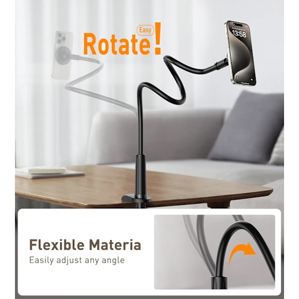 Magnetisk svanhals telefonhållare för iPhone 16/15/14/13/12 - Magnetiskt bordsstativ med klämma 360° rotation justerbar för kontor/hem kompatibel med