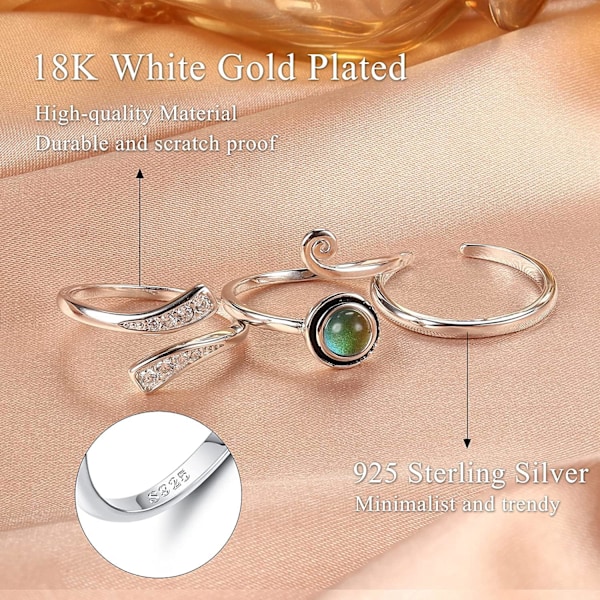 3 stk 925 Sterling Sølv Tåringer - Justerbar Mood Ring Turkis Celtic Knot Ringe