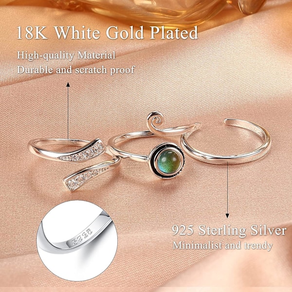 3st 925 Sterling Silver tåringar - Justerbar Mood Ring Turkos Celtic Knot Ringar