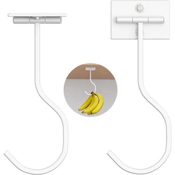 Klibbiga Banankrokar, Vikbara, Viks med Magneter När De Inte Används, Kökskrokar, Bananhållare, Håller Bananer Färska, Vit, 2-pack