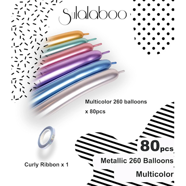 Metallic 260 Ballonger 80ST Mångfärgad Latex Lång Glänsande Ballong till