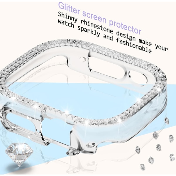 Kimallekuori Apple Watch 49mm Ultra 2/Ultra -näytönsuojalle, Naisten Glitter Kristallitimantti Naarmuuntumaton Kokonaisvaltainen Suojapuskurikotelo