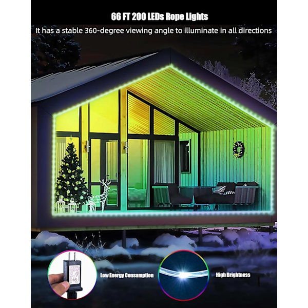 66FT LED-slingor utomhus, 16 färger som ändrar utomhus ljusslinga, 200 LED vattentät slinga med fjärrkontroller för mors dag, påsk
