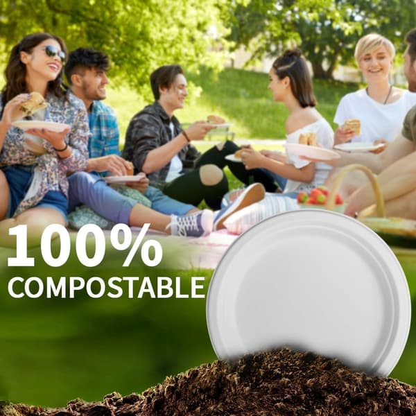 7-tums komposterbara papperstallrikar 【Vit 150-pack】, 100% sockerrörsbagasse Små desserttallrikar, Bulk Engångstallrikar, Robust Kraftig,