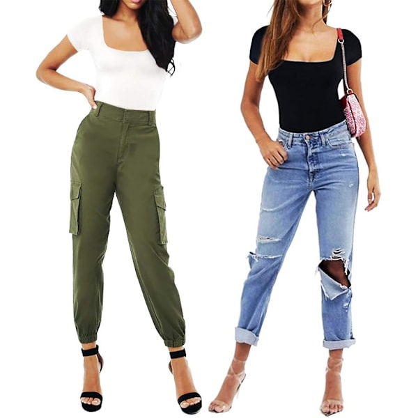 Kvinnors fyrkantig hals kortärmad långärmad toppar Body Jumpsuit