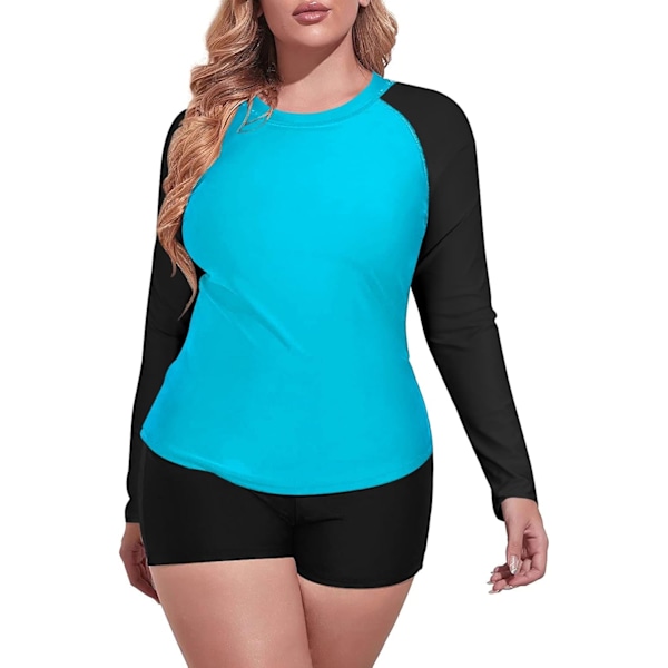 Kvinnors Plus Size 2-delad långärmad Rash Guard Baddräkt Simtröjor Topp UPF 50+