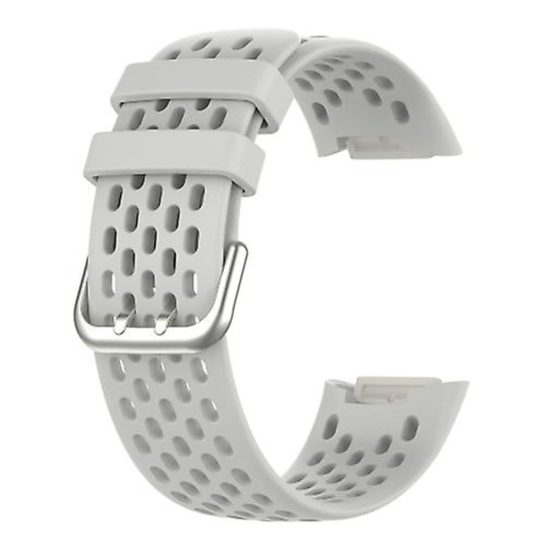 Til Fitbit Charge 5 Monokromatisk Åndbar Silikone Urrem KTT Moon White