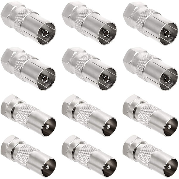 12 st F-hane till koaxialuttag honadapter - silver