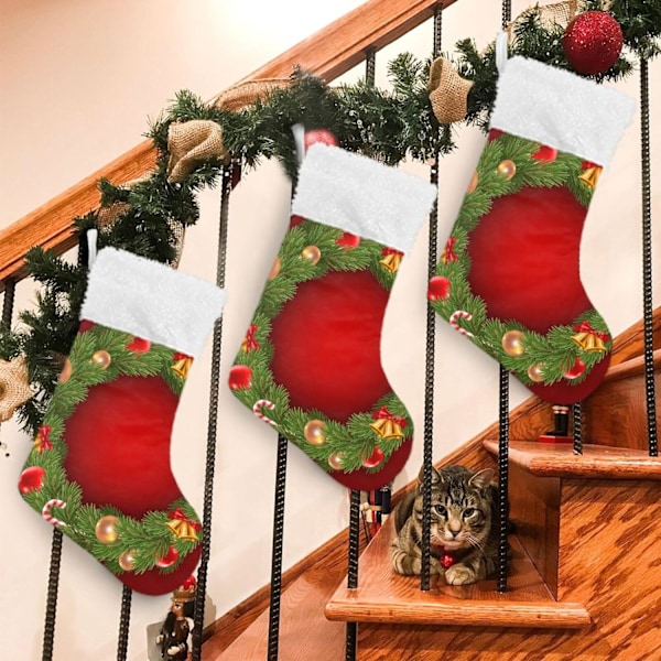 Julklapp, Personliga Julklappsstrumpor 2-pack Grankvist med Julkrans 45,7 cm Julstrumpor Hängande Ornament Kamin för B