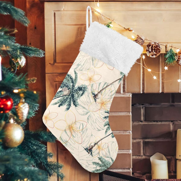 Julklapp, Personliga Julklappsstrumpor 2-pack Kokosnötträd Blommor 45,7 cm Julstrumpor Hängande Ornament Eldstad för Träddekoration