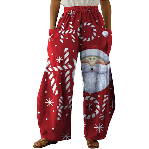 Womens Christmas Printed Sweatpants Elastic Waist Color Block Stitching Wide
