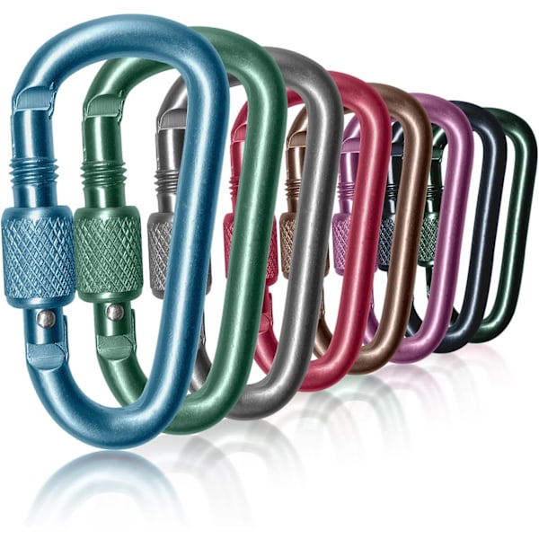 Karbinhake, 2 tums D-ring låsande karbinhake, snäppkrok sporttillbehör för utomhuscamping vandring 8-pack