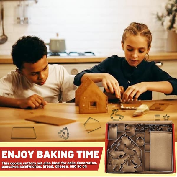 Pepperkakehusform Julekakeform 18 Deler, 3D Rustfritt Stål Julekakeformer Kjøkken Baking Sett DIY Bakeform Kake