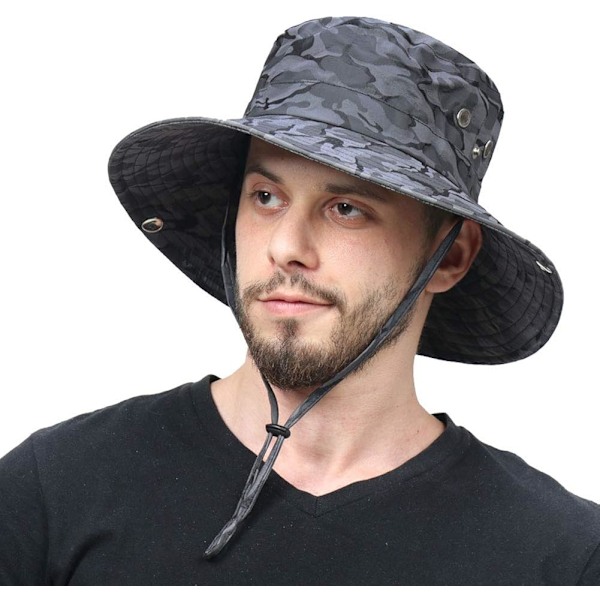 Andningsbar bredbrättad hatt utomhus UPF 50+ solskydd mesh safari keps för