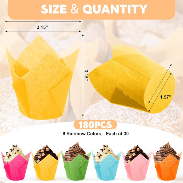 Tulpan Cupcake-formar (180 st) - Bakformar i 6 färger