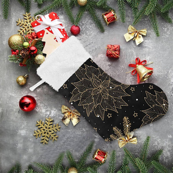 Julklapp, Personliga Julklappsstrumpor 2-pack Guld Julstjärna Jul Svart 45,7 cm Julstrumpor Hängande Ornament