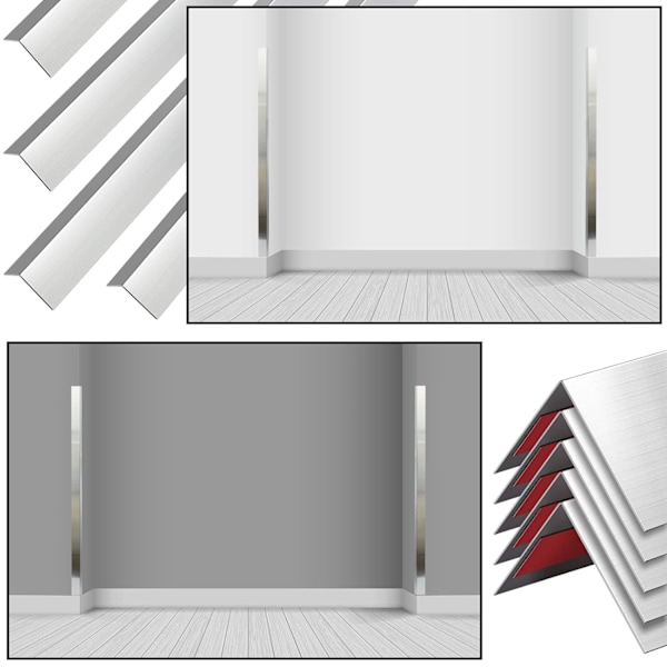 4 set med 16 delar, per set 1,5 x 1,5 x 48 tum rostfritt stål hörnlister hörnlistskydd metall vägg hörnlist väggskydd som som