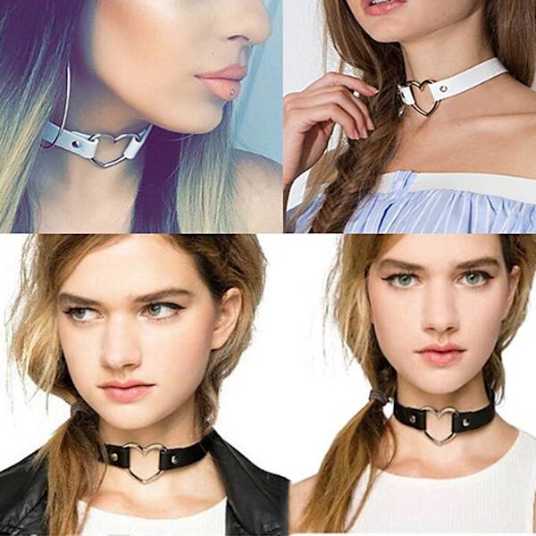 Kjærlighetshjerte Justerbar Lær Choker Punk PU Halskjede Goth Choker Myk Krage