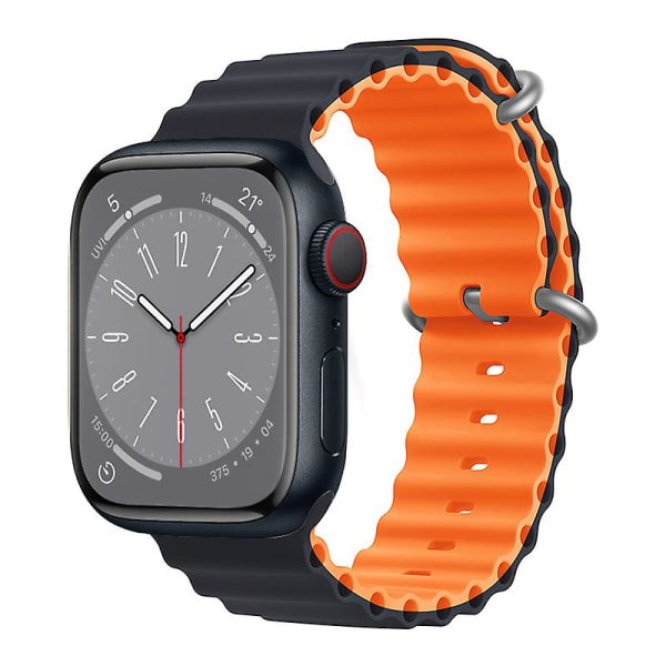 Ocean Armband För Apple Watch Band 44mm 40mm 45mm 41mm 49mm 42mm 38mm Smartwatch Silikonrem Iwatch Ultra Series 7 6 3 Se 8 Midnight-Orange 42 44 45 49mm