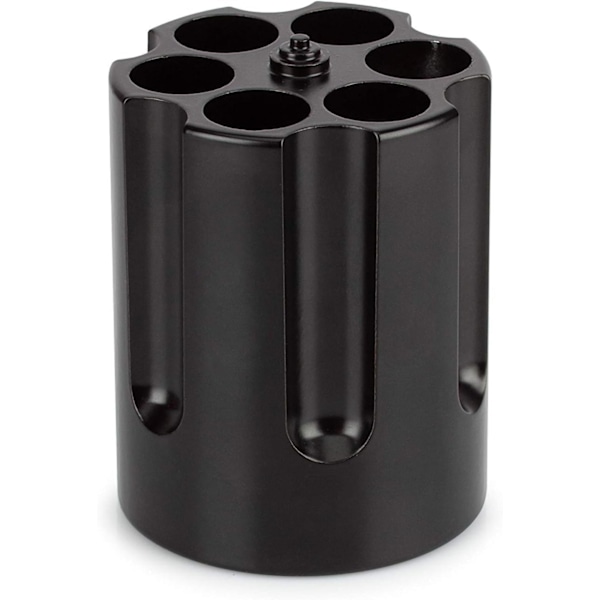 Roterande revolverpennhållare, pistolcylinderpennhållare, kraftig aluminium 6-håls pennhållare, kreativ kontorsdekoration, svart