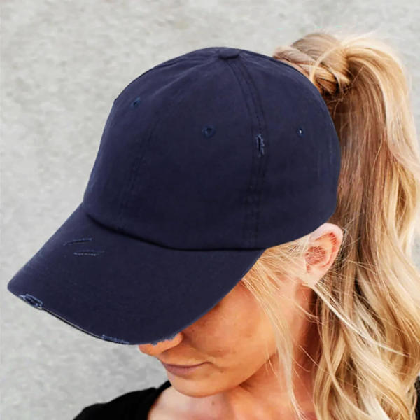 Hestsvans Basebollkeps Distressed Retro Tvättat Dam Twill