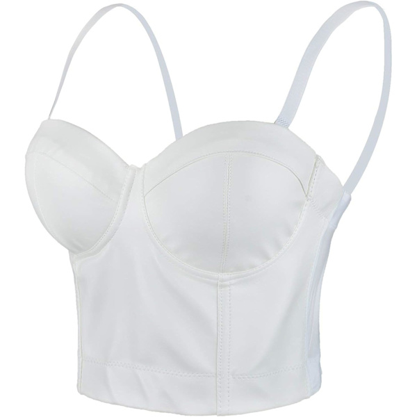 PU Læder Bustier Crop Top Push Up Club Fest Kvinders Korset Top BH Hvid
