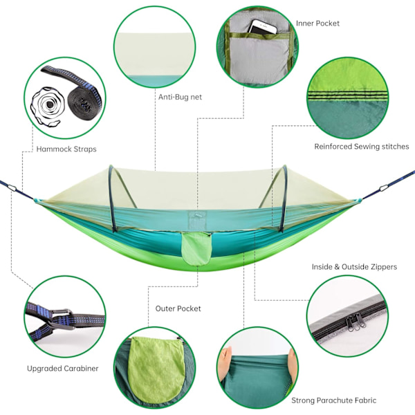 Stor Camping Hængekøje med Myggenet, Letvægts Dobbelt & Enkelt