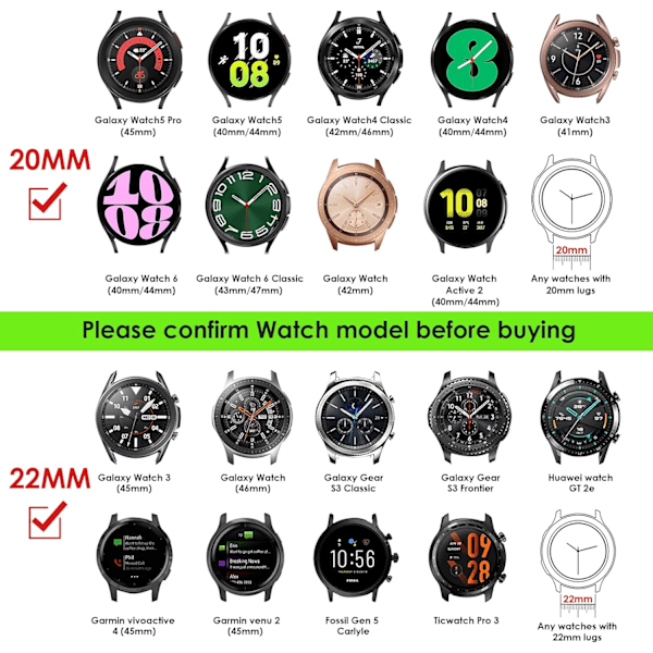 Nylonremme til Galaxy Watch 6 Band Classic 47mm/Galaxy Watch 5 4 40mm 44mm/Galaxy Watch 5 Pro 45mm//Galaxy Watch 4 Classic 42mm 46mm, 20mm