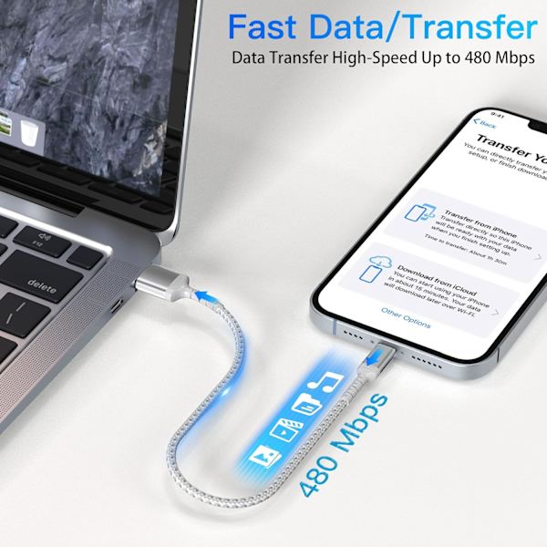 1Ft iPhone Laddningskabel Kort, 3 Pack USB A Till Lightning