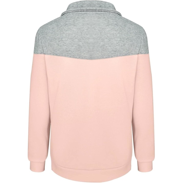 Zip-tröjor för kvinnor - Dam Casual Solid Contrast Långärmad Dragkedja Rockficka Fleece Hoodie Dam Zip Up Pink Medium