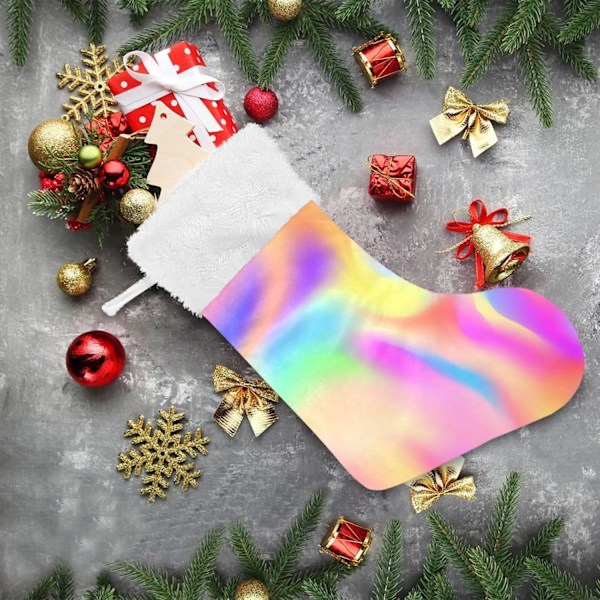 Julklapp, Personliga Julklappsstrumpor 2-pack Holografisk Regnbåge Virvel Färggradient Tie Dye 18 tum Julstrumpor Hängande