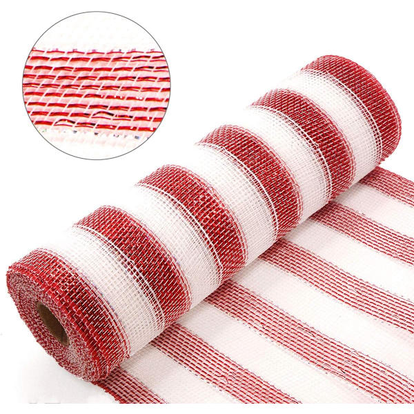 Deco Mesh 10 tommer x 10 meter Hver rulle, Metallic Foil Poly Mesh Bånd Rød og
