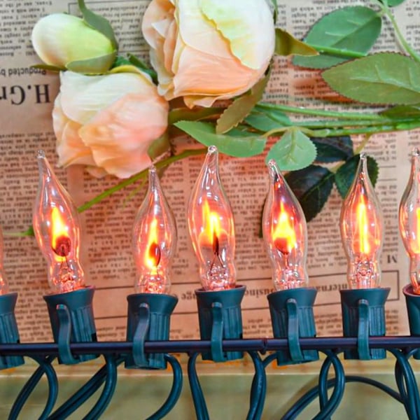 Ljus - Flimrande flamslingor, 12,8 fot C7 Retro Halloween-ljus inomhus utomhus, Twinkle Flame String Lights med 12 st E12-baserade flammor