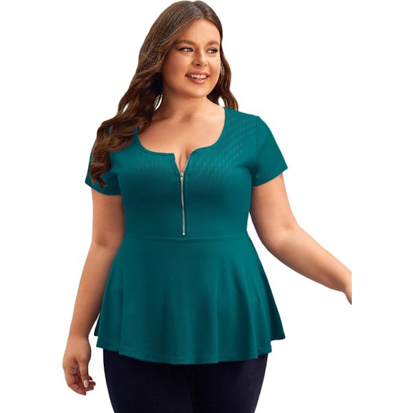 Plus Size Kvinder Sexet Halv Lynlås Op Lavt Snit Kort Ærme Ruffle Babydoll Peplum