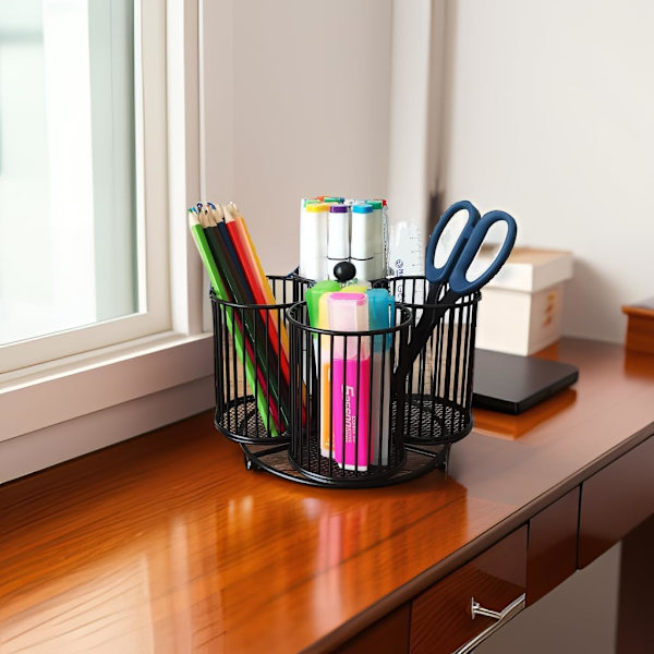 Blck ncil Holder Orgnizer ,30 Rotting n Holder for Desk Orgnizer ,Strong Metl 4 Cups Lrge Cpcity Desktop Sttionery Orgnizer for Black