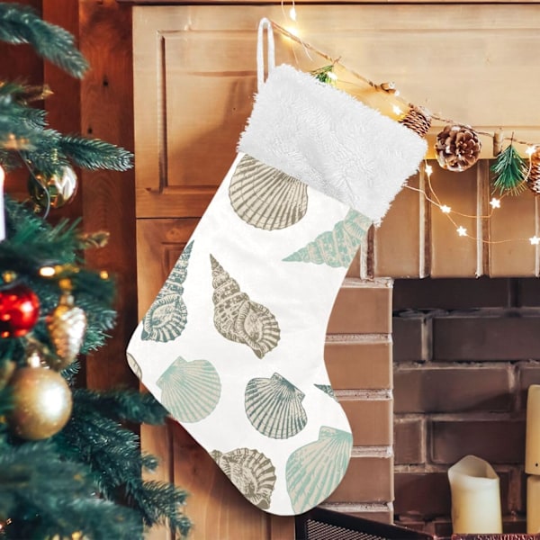 Julklapp, personliga julklappsstrumpor 2-pack Grön Söstjärna Mussel Havskarta 45,7 cm Julstrumpor Hängande Ornament Eldstad för