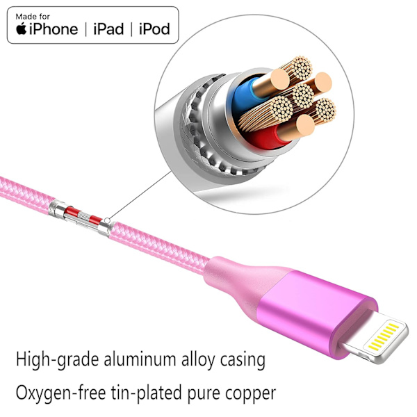 [Apple Mfi-certifierad] 4Colorful Lightning-kabel 4-pack 6 fot