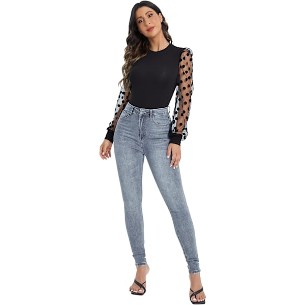 Kvinnors långärmad topp mesh ärm elegant blus skjorta