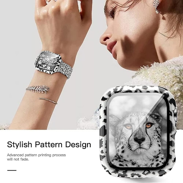 2 kpl Kukka-aiheinen karkaistu lasi näytönsuoja kotelo Apple Watch SE Series 6 5 4 40mm 44mm Ympäriinsä kova PC-puskurikotelo Iskunkestävä Suojaava