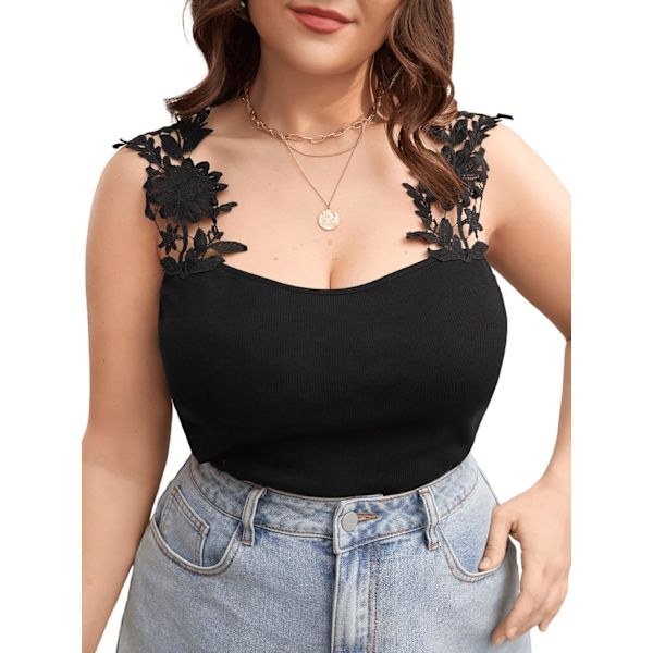 Kvinners Plus Size Guipure Blonderemmer Casual Slim Fit Cami Top Camisole