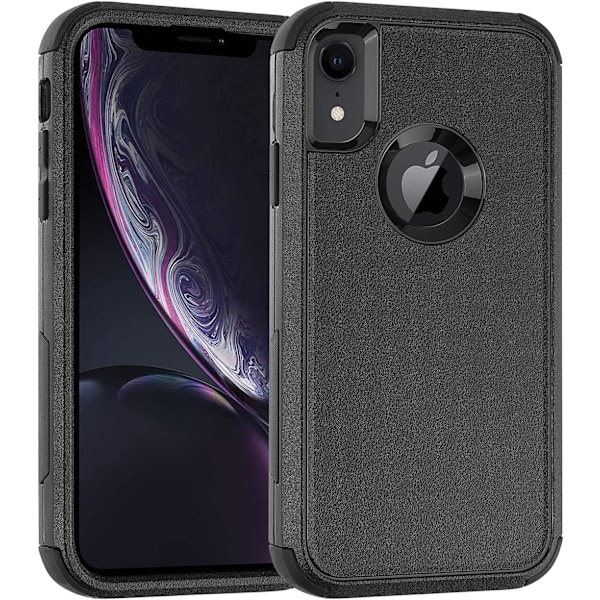 Yhteensopiva iPhone XR -kotelon kanssa, kolmikerroksinen kestävä iskunkestävä suojapuskurikotelo iPhone XR 6.1 ih -puhelimelle (musta) Musta