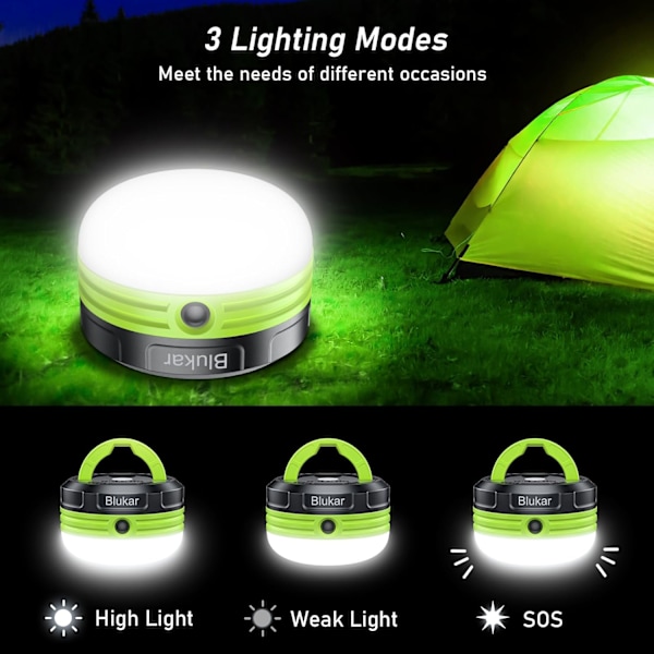 Batteridrevet campinglampe - 3 LED-tilstande til telte og nødsituationer | Vandtæt udendørs lampe (AA medfølger ikke)