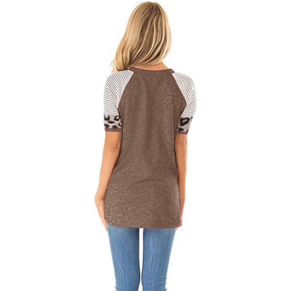 Leopard Print Top til kvinder med lange ærmer og rund hals