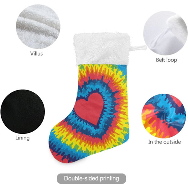 Julklapp, personliga julklappsstrumpor 2-pack Regnbåge Hjärta Tie Dye 45,7 cm Julstrumpor Hängande Ornament Eldstad för Träddekoration