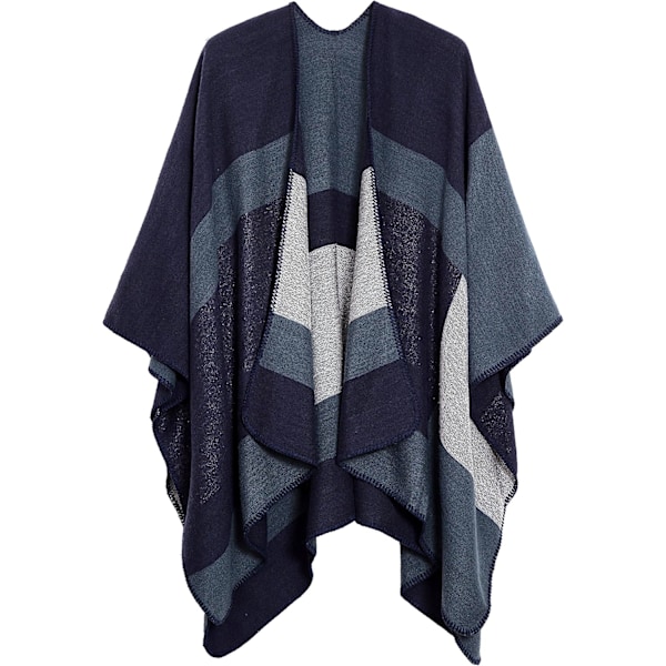 Färgblock Dam Schal Wrap Snygg Öppen Front Poncho Cape